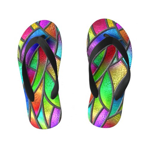 Colored Glass Pattern 3D Texture Kids Flip Flops