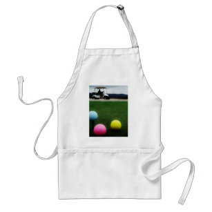 colored golf balls and cart adult apron