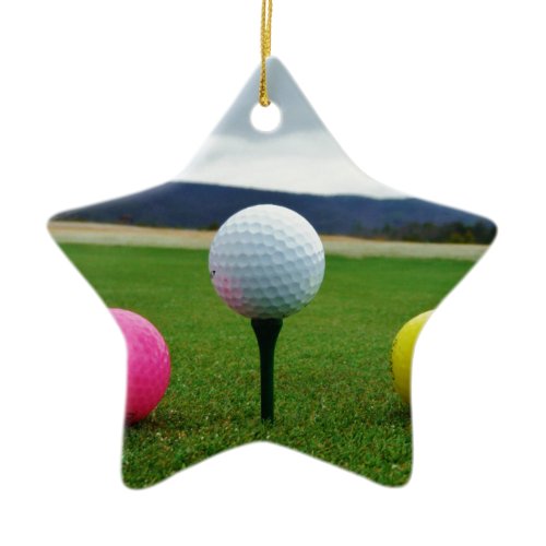 Colored Golf Balls, mountain tee Ceramic Ornament