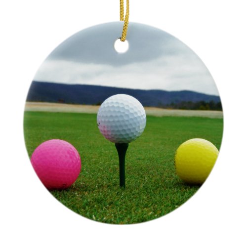 Colored Golf Balls, mountain tee Ceramic Ornament