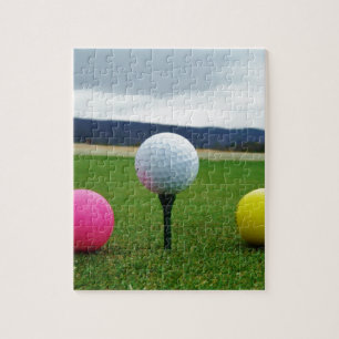 Colored Golf Balls, mountain tee Jigsaw Puzzle