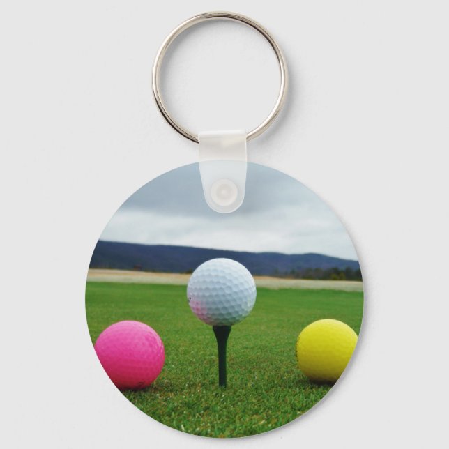 Colored Golf Balls, mountain tee Keychain (Front)