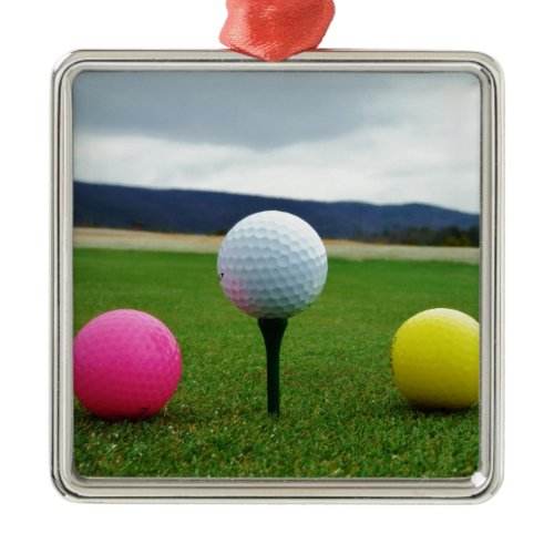 Colored Golf Balls, mountain tee Metal Ornament