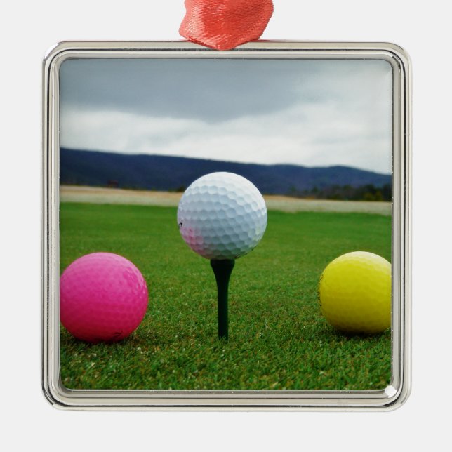 Colored Golf Balls, mountain tee Metal Ornament (Front)