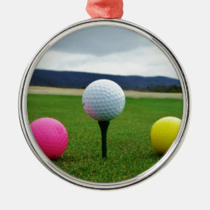 Colored Golf Balls, mountain tee Metal Ornament