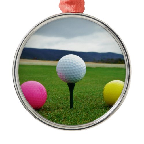 Colored Golf Balls, mountain tee Metal Ornament