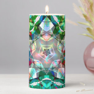 Colored green virtual stars with neon shades thro pillar candle