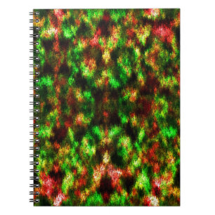 Colored green, yellow to red with feathers. notebook