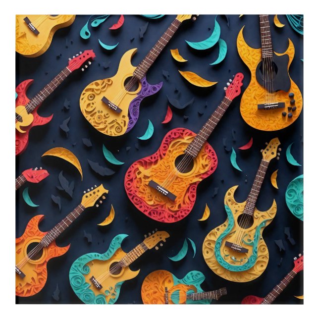 Colored Guitar Pattern Acrylic Print (Front)