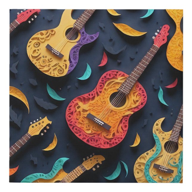 Colored Guitar Pattern Faux Canvas Print (Front)