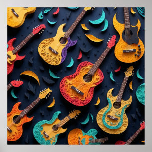 Colored Guitar Pattern Poster