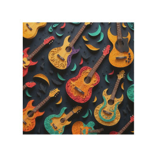 Colored Guitar Pattern Wood Wall Art