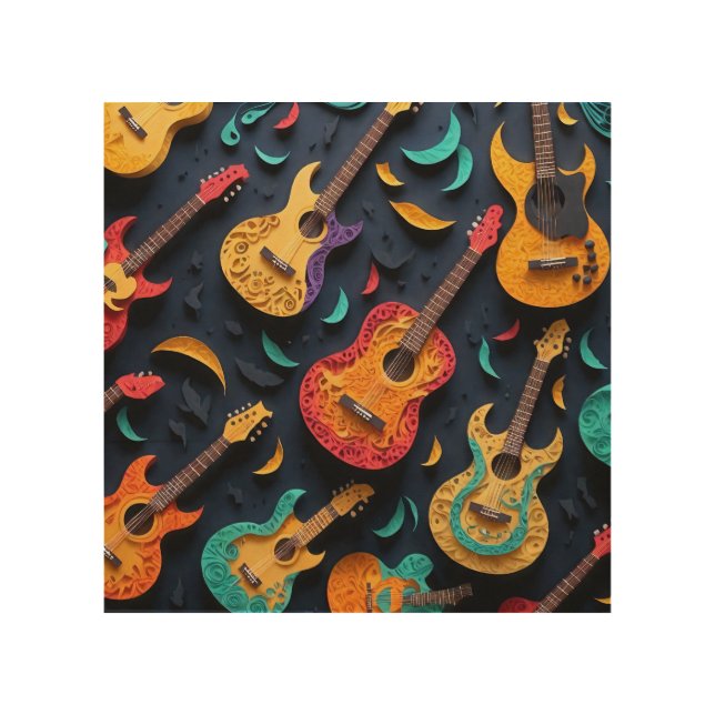 Colored Guitar Pattern Wood Wall Art (Front)