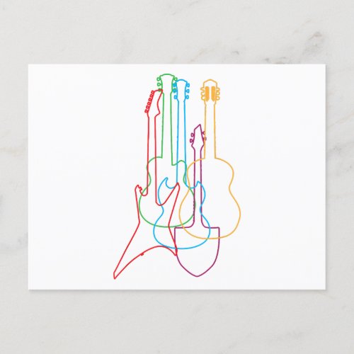 Colored Guitars Electric Acoustic Classical Gift  Postcard