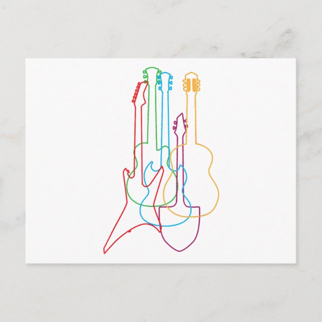 Colored Guitars Electric Acoustic Classical Gift  Postcard (Front)