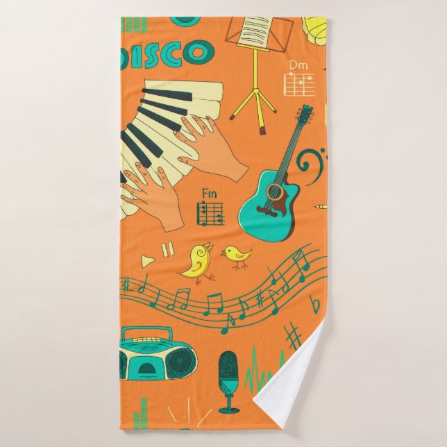 Colored hand draw music pattern bath towel (Bath Towel)