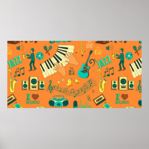 Colored hand draw music pattern poster