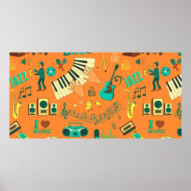 Colored hand draw music pattern poster (Front)