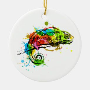 Colored hand sketch chameleon ceramic ornament