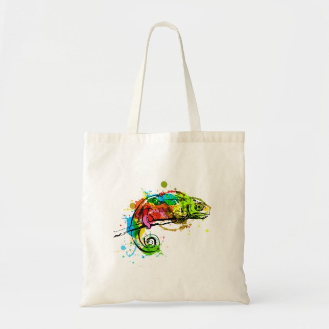 Colored hand sketch chameleon tote bag (Front)