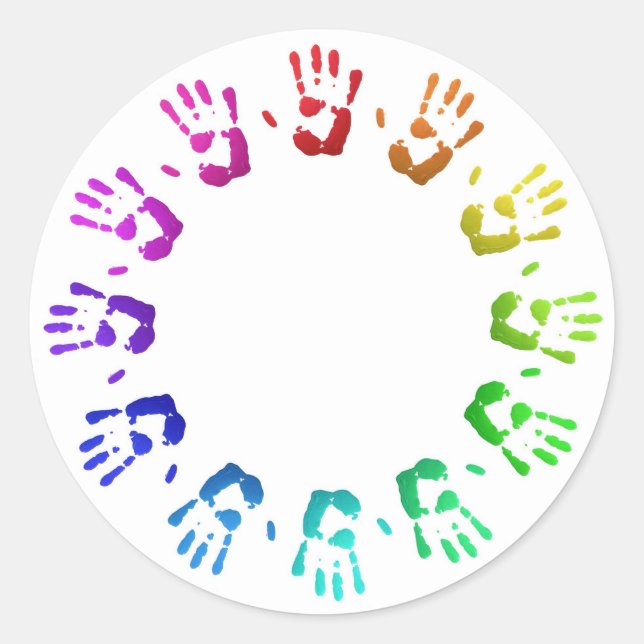 Colored handprints classic round sticker (Front)