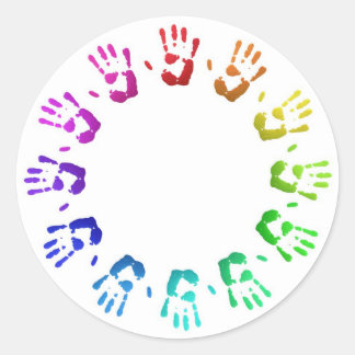 Colored handprints classic round sticker