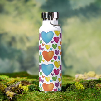 Colored heart motif with plastic effect water bottle