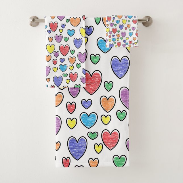 Colored Hearts Bath Towel Set (Insitu)