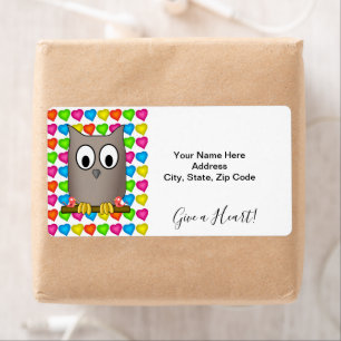 Colored Hearts Owl Give a Heart Labels