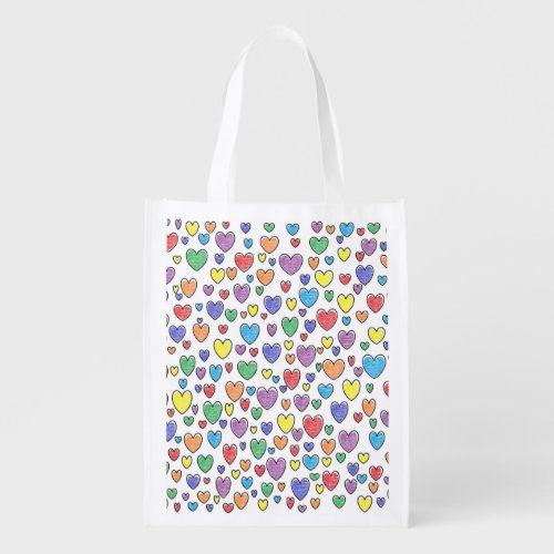 Colored Hearts Reusable Grocery Bag