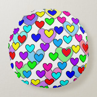 colored hearts round pillow