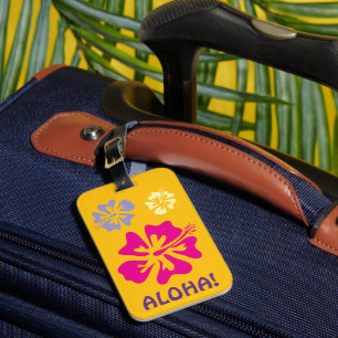 Colored Hibiscus flower drawing travel luggage tag