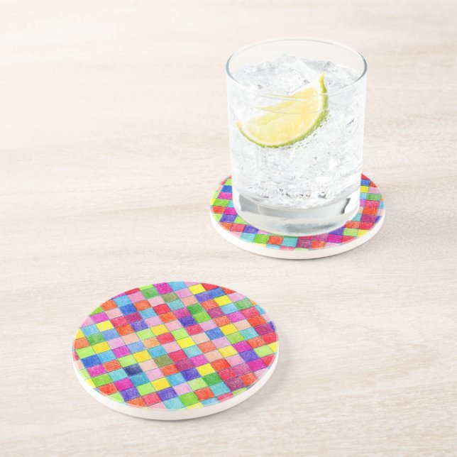 Colored In Graph Paper Squares Coaster (Side)