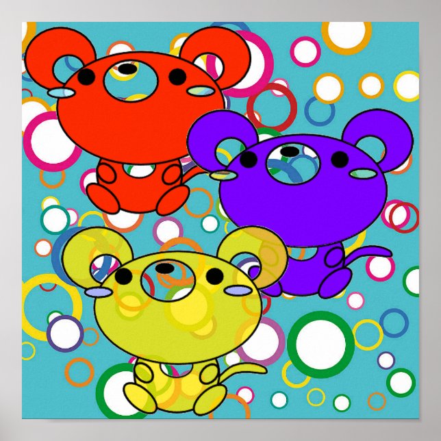 Colored Kittys on Circles Canvas Print (Front)