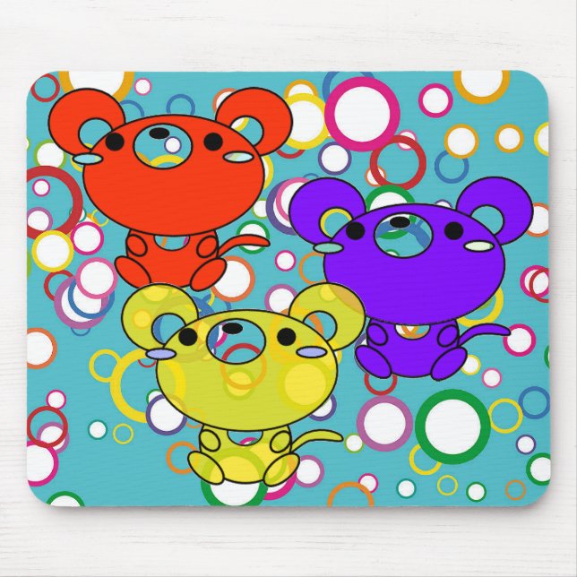 Colored Kittys on Circles Mouse Pad (Front)