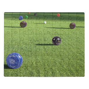 Colored Lawn Bowls On The Green, Jigsaw Puzzle