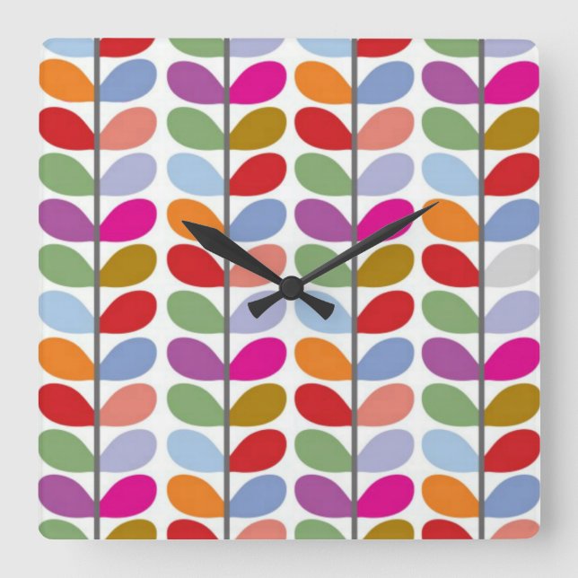 Colored Leaf Art Square Wall Clock (Front)