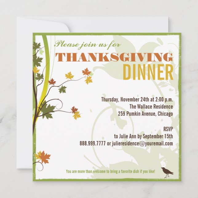 Colored Leaves Thanksgiving Dinner Invitation (Front)