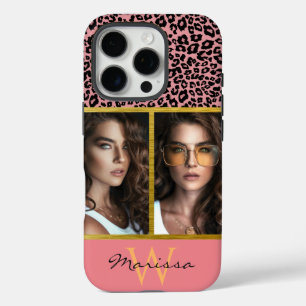 Colored Leopard Print Photo Collage & Monogram iPhone 16 Pro Case