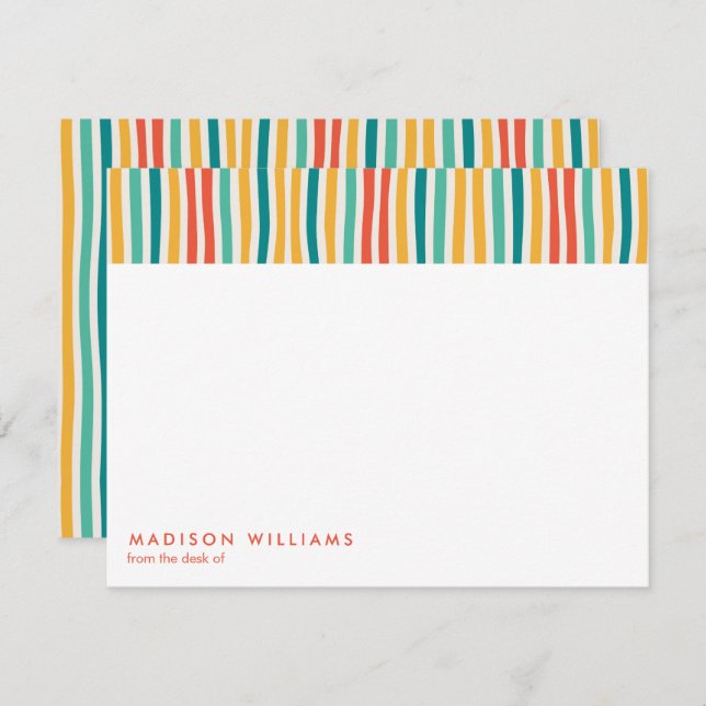Colored Lines Stylish Trendy Modern Note Card (Front/Back)
