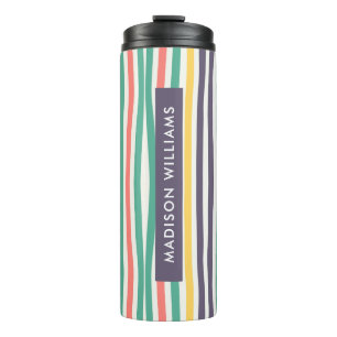 Colored Lines Vertical Stripes Custom Name Thermal Tumbler