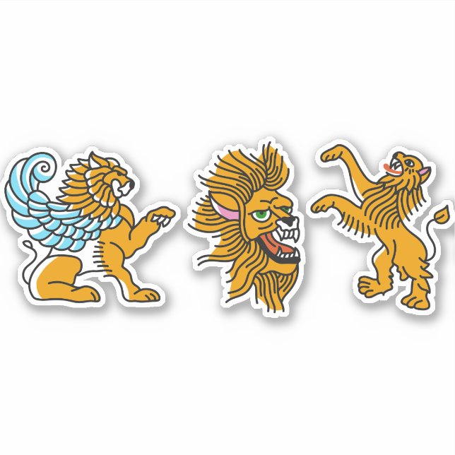 Colored lion tattoo set sticker (Front)