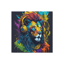 colored lion with headphones