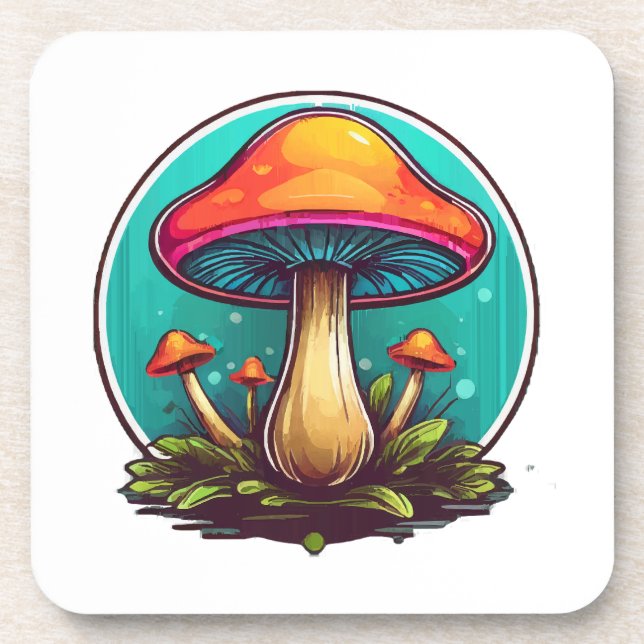 Colored Magic Mushrooms Beverage Coaster (Front)