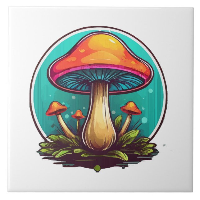 Colored Magic Mushrooms Ceramic Tile (Front)