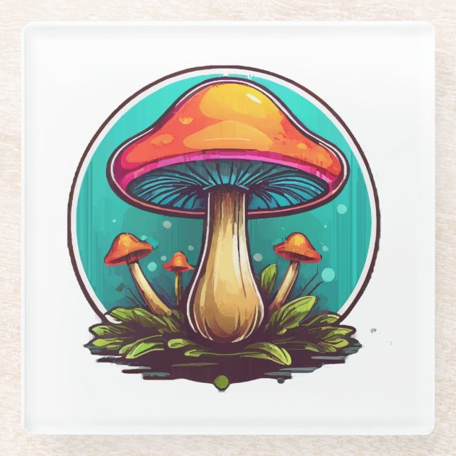 Colored Magic Mushrooms Glass Coaster (Front)