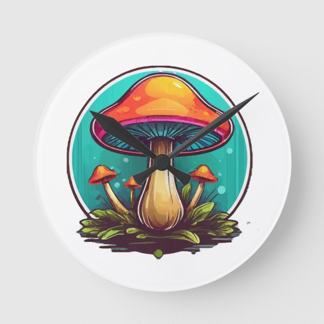 Colored Magic Mushrooms Round Clock (Front)