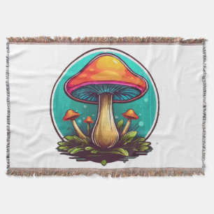 Colored Magic Mushrooms Throw Blanket