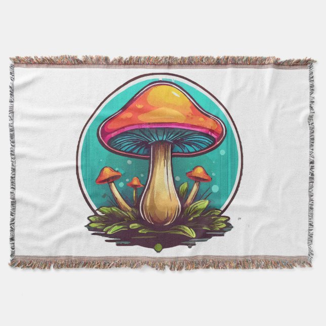 Colored Magic Mushrooms Throw Blanket (Front)
