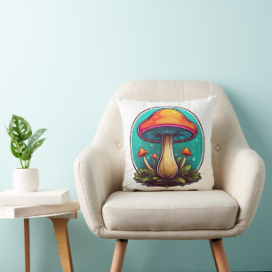 Colored Magic Mushrooms Throw Pillow